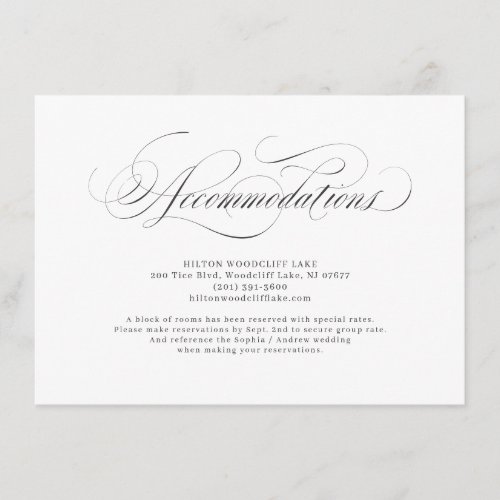 Elegant classic calligraphy wedding accommodations enclosure card