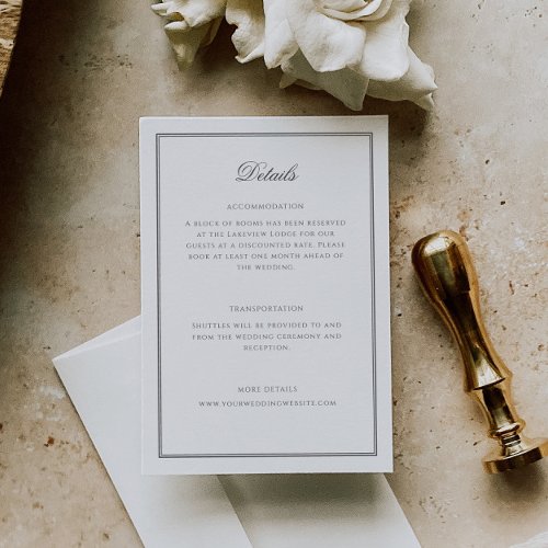Elegant Classic Calligraphy Wedding Details Enclosure Card