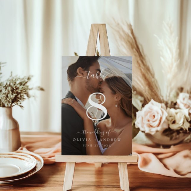 Elegant Classic Calligraphy Wedding Photo  Table Number (Elegant Classic Calligraphy Wedding Photo Table Number)