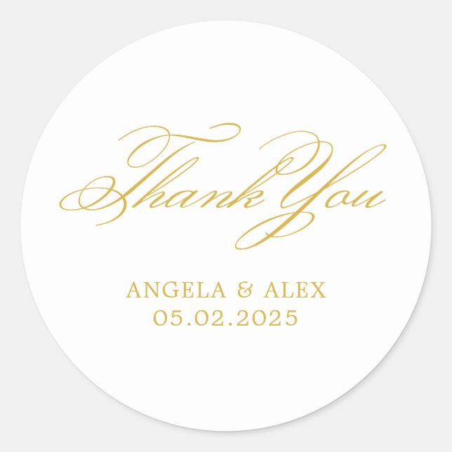Elegant Classic Calligraphy Wedding Thank You Classic Round Sticker (Front)
