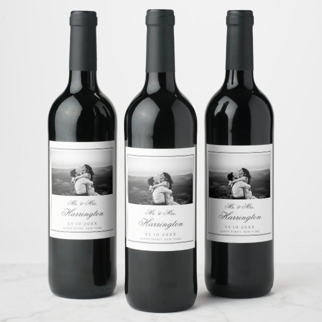 Elegant Classic Calligraphy Wedding Wine Label (Bottles)