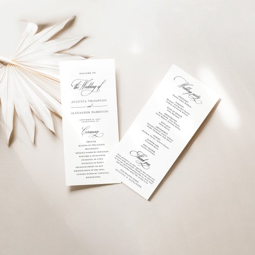Elegant Classic Calligraphy White Wedding Program
