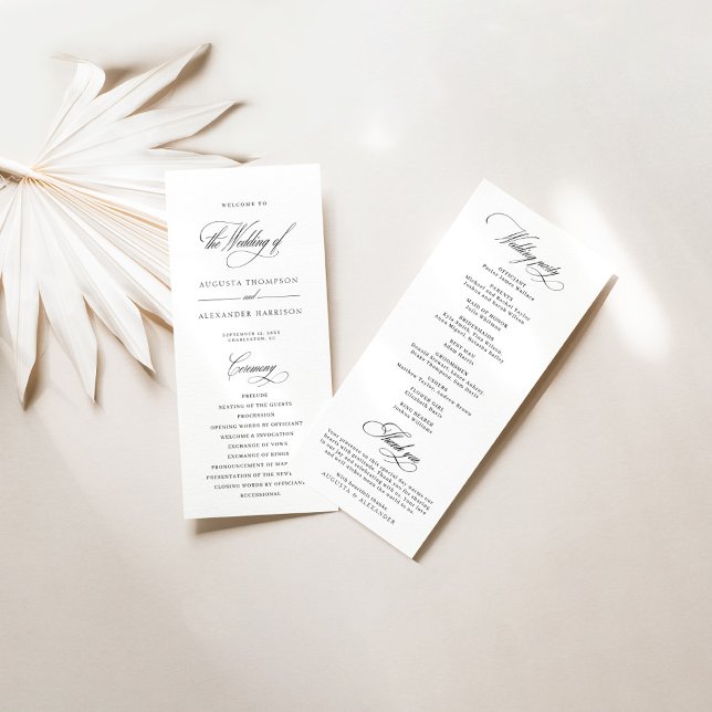 Elegant Classic Calligraphy White Wedding Program (Creator Uploaded)