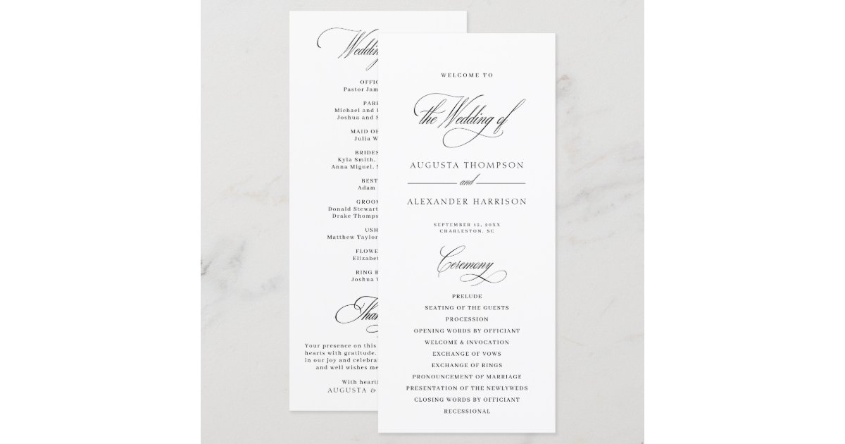 Elegant Classic Calligraphy White Wedding Program | Zazzle