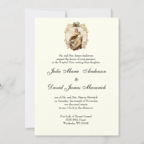 Elegant Classic Catholic Wedding Mount Carmel  Invitation