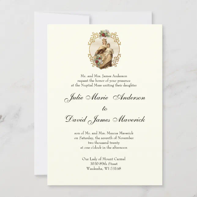 Elegant Classic Catholic Wedding Mount Carmel Invitation Zazzle