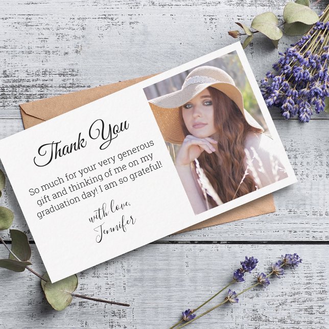 elegant classic chic thank you graduation photo   note card (Creator Uploaded)