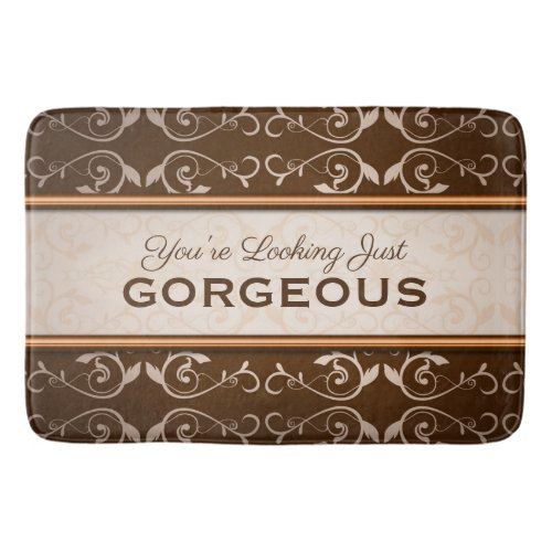 Elegant Classic Chocolate Flourish Bronze Monogram Bath Mat