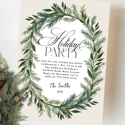 Elegant Classic Christmas Botanical Holiday Party Invitation