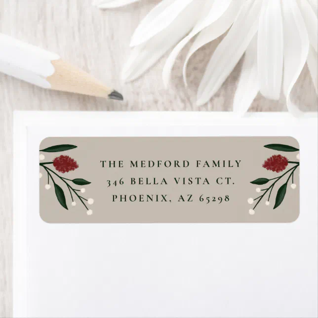 Elegant Classic Christmas Floral Return Address Label | Zazzle