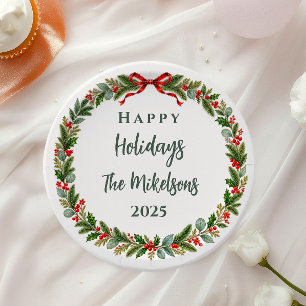 Elegant Classic Christmas Greenery Paper Plates
