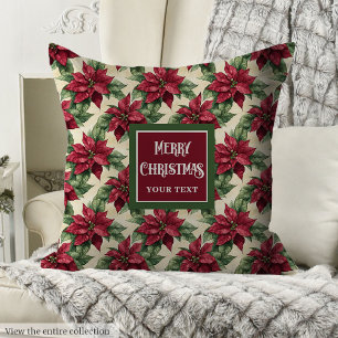 Elegant classic Christmas red poinsettia pillow