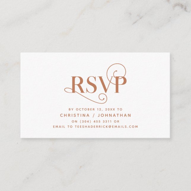 Elegant Classic, Copper font, RSVP respond Enclosure Card (Front)