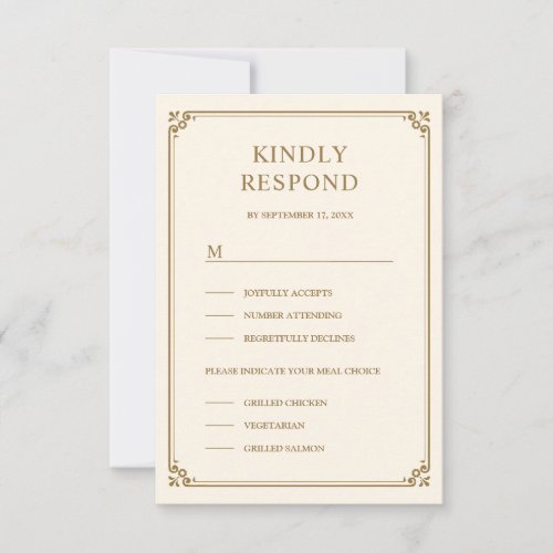 Elegant Classic Cream and Gold Wedding RSVP Card