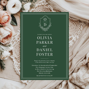 Elegant Classic Crest Emerald Green Wedding Invitation