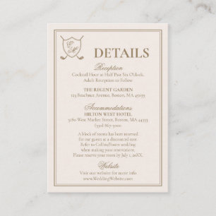 Elegant Classic Crest Monogram Golf Wedding Enclosure Card