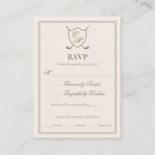 Elegant Classic Crest Monogram Golf Wedding Enclosure Card