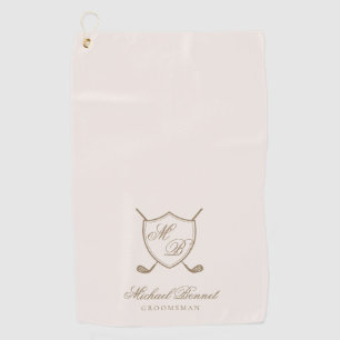 Elegant Classic Crest Monogram Golf Wedding Golf Towel