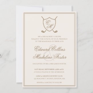 Elegant Classic Crest Monogram Golf Wedding Invitation