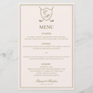 Elegant Classic Crest Monogram Golf Wedding Menu