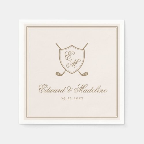 Elegant Classic Crest Monogram Golf Wedding Napkins