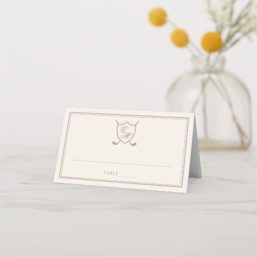 Elegant Classic Crest Monogram Golf Wedding Place Card