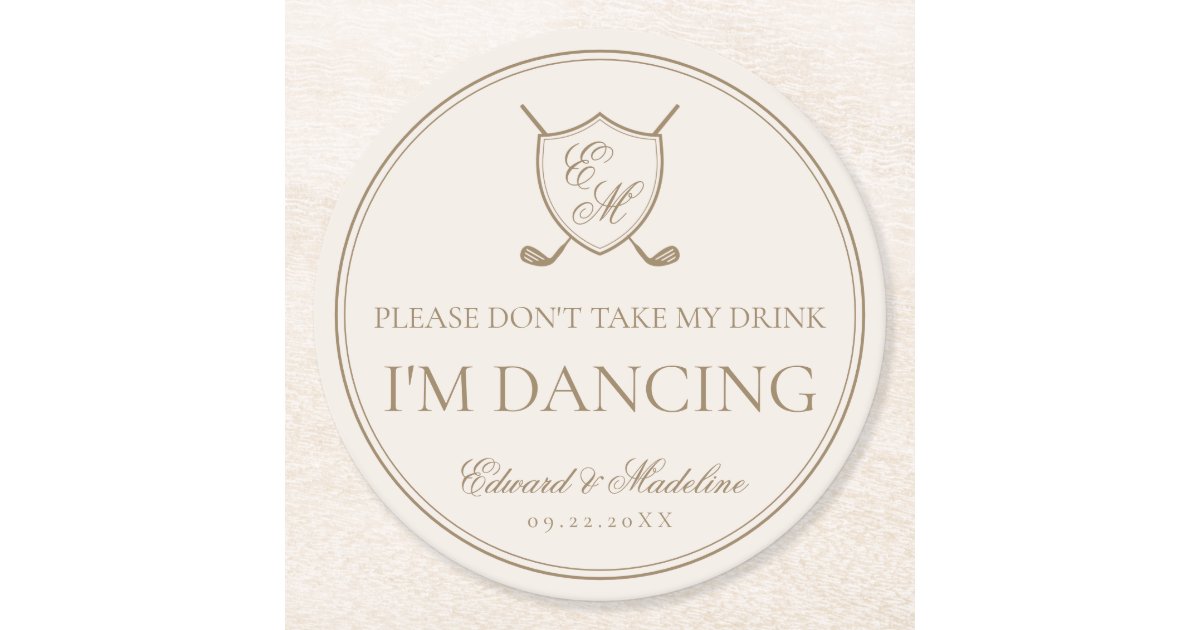 Elegant Classic Crest Monogram Golf Wedding Round Paper Coaster | Zazzle