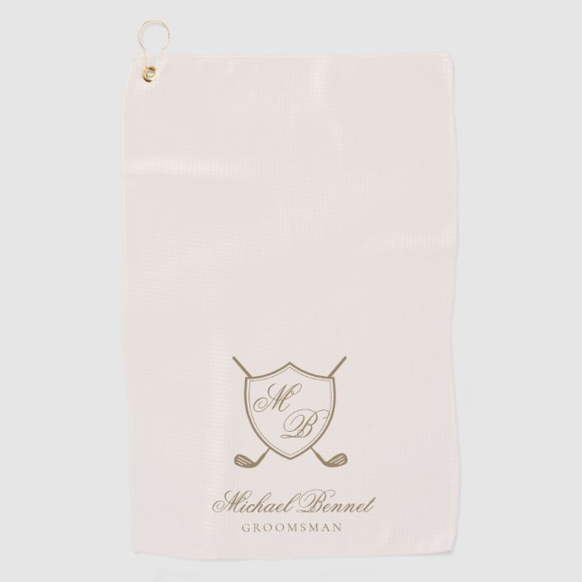 Elegant Classic Crest Monogram Golf Wedding Towel (Front)