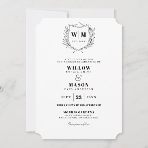 Elegant Classic Crest Monogram Wedding Invitation