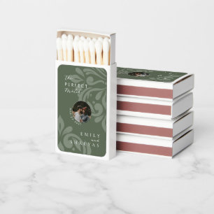 Elegant Classic Damask Photopop Green Wedding  Matchboxes