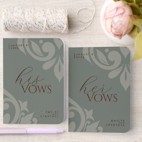 Elegant Classic Damask Typography Sage Vow Book