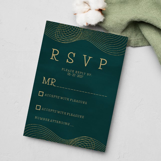 Elegant classic dark green gold geometric RSVP  Invitation (Elegant classic dark green gold geometric RSVP)
