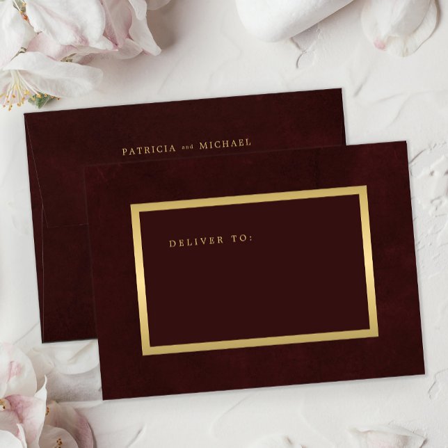 Elegant classic deep burgundy gold frame wedding envelope (Creator Uploaded)