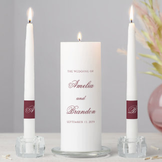 Elegant Classic Deep Burgundy Monogram Wedding Unity Candle Set