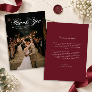 Elegant Classic Deep Burgundy & Photo Wedding Thank You Card