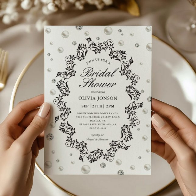 Elegant Classic Diamonds and Pearls Bridal Shower Invitation (Creator Uploaded)