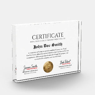 Elegant Classic Diploma Certificate gold foil seal Acrylic Award