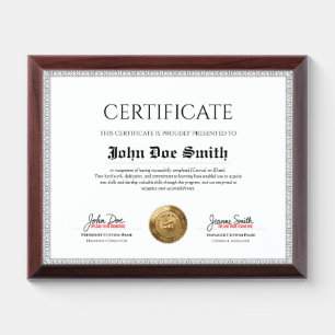 Elegant Classic Diploma Certificate gold foil seal Award Plaque