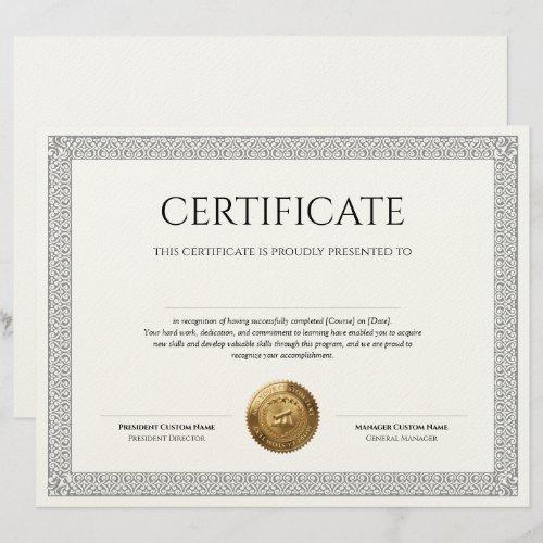Elegant Classic Diploma Certificate gold foil seal Letterhead