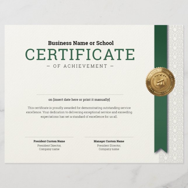 Elegant Classic Diploma Certificate gold foil seal Letterhead (Front)