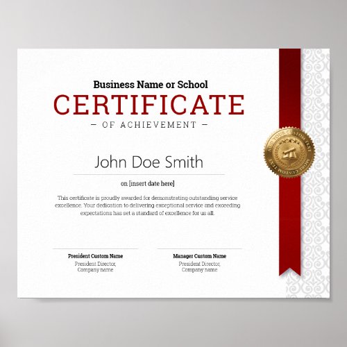 Elegant Classic Diploma Certificate gold foil seal Poster