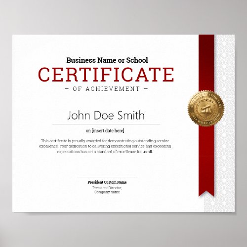 Elegant Classic Diploma Certificate gold foil seal Poster