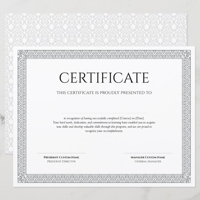 Elegant Classic Diploma Certificate printable (Front/Back)