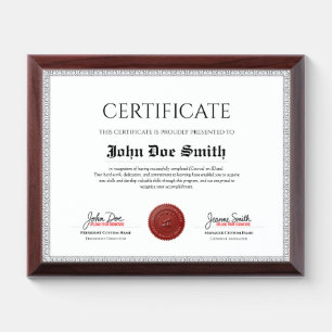Elegant Classic Diploma Certificate red wax seal Award Plaque