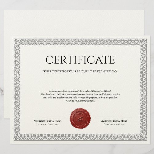 Elegant Classic Diploma Certificate red wax seal Letterhead