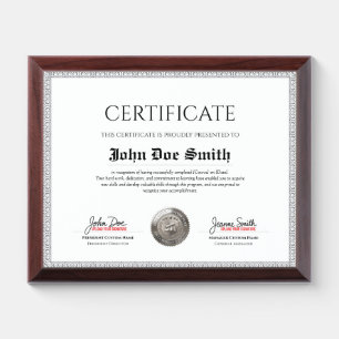 Elegant Classic Diploma Certificate silver seal Award Plaque