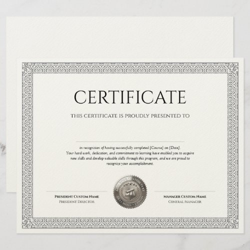 Elegant Classic Diploma Certificate silver seal Letterhead