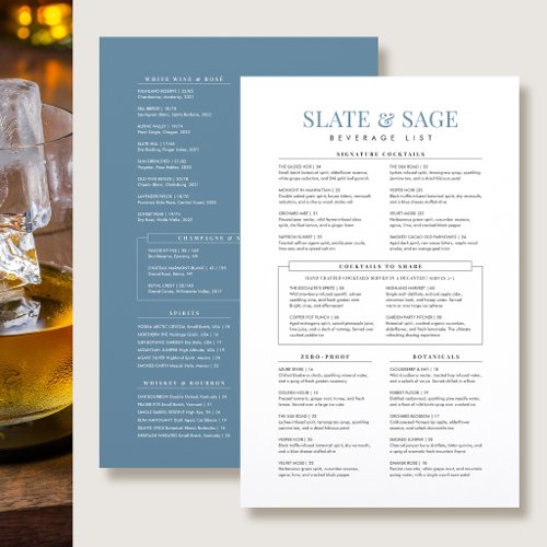 Elegant Classic Drinks Restaurant Minimalist Blue Menu