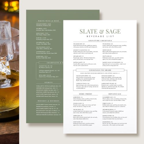Elegant Classic Drinks Restaurant Minimalist Green Menu