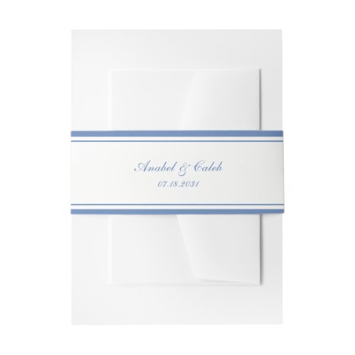 Elegant Classic Dusty Blue Border Frame Wedding Invitation Belly Band